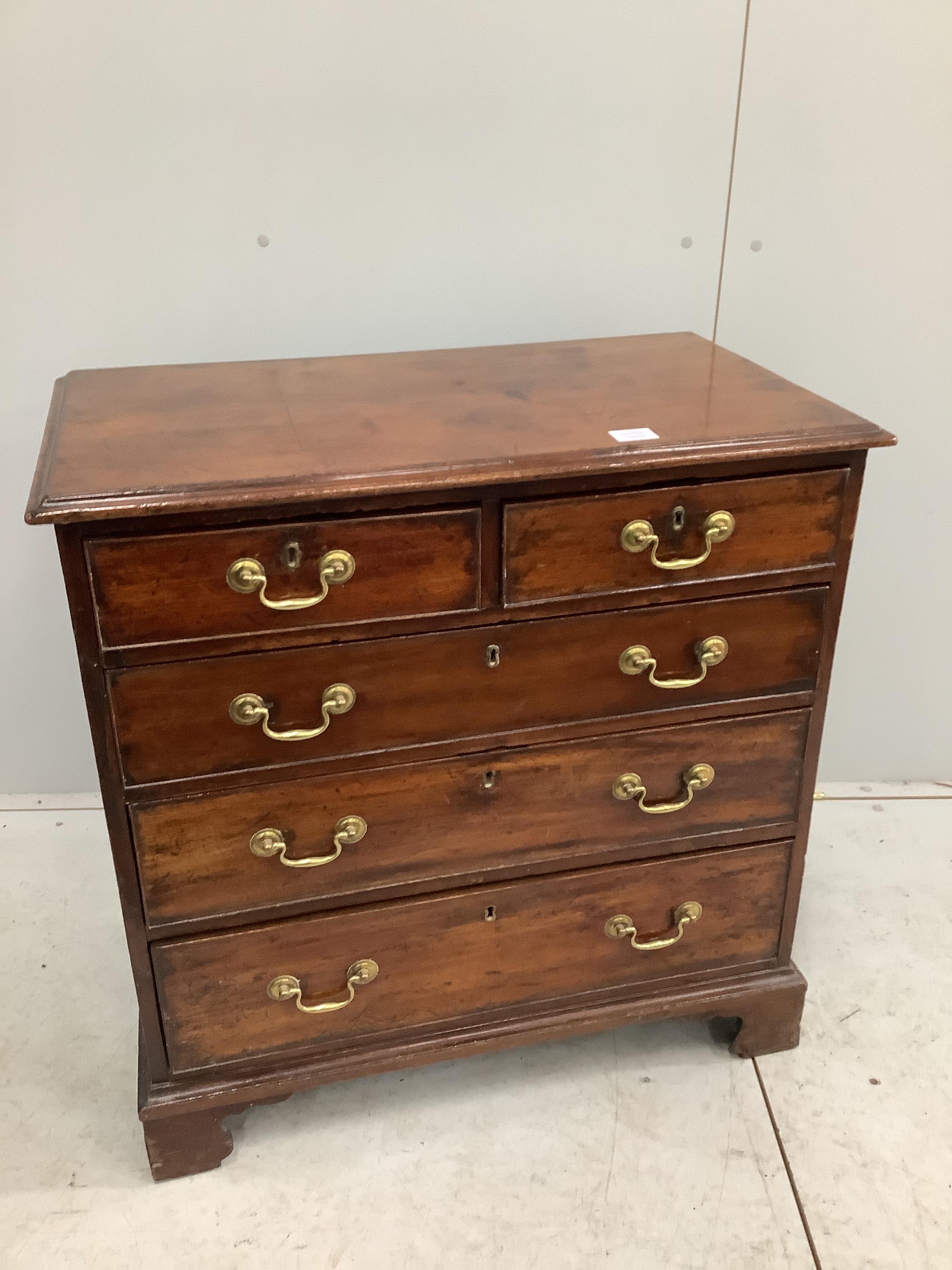 A small George III mahogany chest of five drawers, width 80cm, depth 45cm, height 81cm